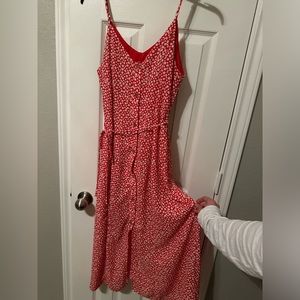 Red and white floral print dress